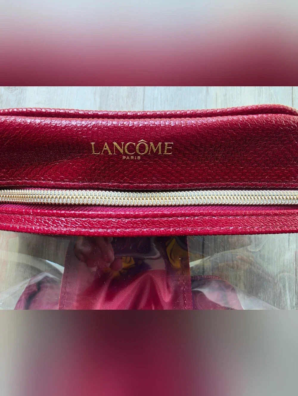 Lancome Red & Clear Makeup Bag / Cosmetic Bag with Top Handle NWT